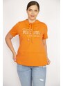 Şans Women's Orange Oversize Collar Eyelet Lace and Stone Detailed Sweatshirt