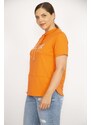 Şans Women's Orange Oversize Collar Eyelet Lace and Stone Detailed Sweatshirt