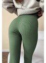 Madmext Khaki High Waist Women's Ribbed Leggings