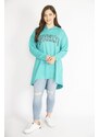 Şans Women's Green Plus Size Sequin Detail Hooded Long Back Sweatshirt