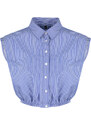 Trendyol Navy Blue Striped Woven Shirt with Stones on the Sleeves and Elastic Waist