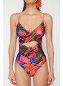 Trendyol Floral Patterned Double Breasted Tied Regular Swimsuit