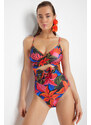 Trendyol Floral Patterned Double Breasted Tied Regular Swimsuit