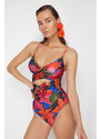 Trendyol Floral Patterned Double Breasted Tied Regular Swimsuit