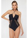 Trendyol Black Strapless Mesh Detailed High Leg Regular Swimsuit