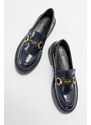 LuviShoes UNTE Navy Blue Split Women's Loafer