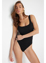 Trendyol Black Square Neck Regular Textured Swimsuit