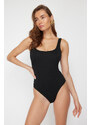 Trendyol Black Square Neck Regular Textured Swimsuit