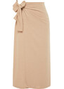 Trendyol Camel Double Breasted Tie Detailed Woven Linen Look Skirt