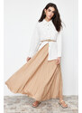 Trendyol Beige Pleated Knitted Skirt