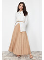 Trendyol Beige Pleated Knitted Skirt