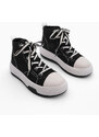 Marjin Women's Lace-up Sneaker High Ankle Cloth Sneakers Elesva black.