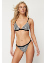 Trendyol Striped Textured Brazilian Bikini Bottom