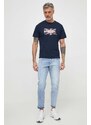 Bavlněné tričko Pepe Jeans Clag tmavomodrá barva, s potiskem