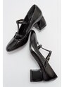 LuviShoes MESS Women's Black Patent Leather Heeled Shoes