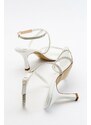 LuviShoes Ruffle White Skin Women's Heeled Shoes