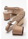 LuviShoes LOPA Women's Dark Beige Knitted Heeled Shoes.