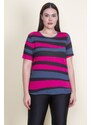 Şans Women's Plus Size Fuchsia Crew Neck Cotton Fabric T.shirt