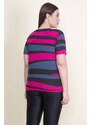 Şans Women's Plus Size Fuchsia Crew Neck Cotton Fabric T.shirt