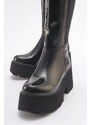 LuviShoes SOLO Black Wrinkled Patent Leather Women's Boots.