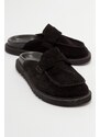 LuviShoes LAVEN Women's Black Suede Genuine Leather Slippers