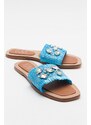 LuviShoes NORVE Bebe Blue Women's Slippers with Straw Stones.