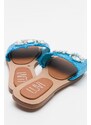 LuviShoes NORVE Bebe Blue Women's Slippers with Straw Stones.