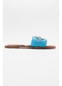 LuviShoes NORVE Bebe Blue Women's Slippers with Straw Stones.