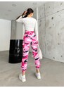 BİKELİFE Pink Camouflage Pattern Cargo Pocket Gabardine Trousers.