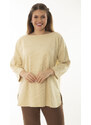Şans Women's Plus Size Beige Robe and Slit Detailed Capri Sleeves Tunic