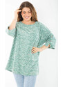 Şans Women's Plus Size Green Embellished Thick Tunic with Ornamental Metal Buttons