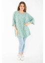 Şans Women's Plus Size Green Embellished Thick Tunic with Ornamental Metal Buttons