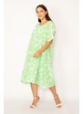 Şans Women's Plus Size Green Lined Chiffon Dress with Slit Sleeves