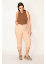 Şans Women's Plus Size Mink Cuff Tulle Detailed Lycra 5 Pocket Capri