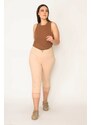 Şans Women's Plus Size Mink Cuff Tulle Detailed Lycra 5 Pocket Capri