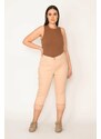 Şans Women's Plus Size Mink Cuff Tulle Detailed Lycra 5 Pocket Capri