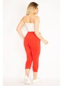 Şans Women's Plus Size Pomegranate Lycra Jersey Leggings with Side Stripes Trousers