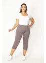 Şans Women's Plus Size Mink Side Stripe Leggings Capri Pants