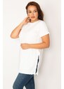 Şans Women's Plus Size White Cotton Fabric Side Slit Tunic