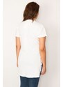 Şans Women's Plus Size White Cotton Fabric Side Slit Tunic