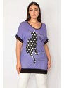 Şans Women's Plus Size Lilac Front Stones And Print Detailed Tunic