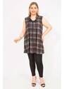 Şans Women's Colorful Plus Size Checkered Lycra Tunic with Ribs on the Chest