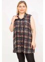 Şans Women's Colorful Plus Size Checkered Lycra Tunic with Ribs on the Chest