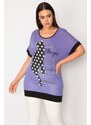 Şans Women's Plus Size Lilac Front Stones And Print Detailed Tunic