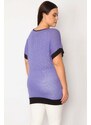 Şans Women's Plus Size Lilac Front Stones And Print Detailed Tunic