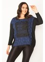 Şans Women's Plus Size Black Bat Sleeve Detailed Tunic