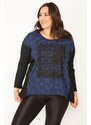 Şans Women's Plus Size Black Bat Sleeve Detailed Tunic