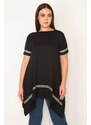 Şans Women's Plus Size Black Stripe Detailed Asymmetrical Tunic