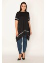 Şans Women's Plus Size Black Stripe Detailed Asymmetrical Tunic