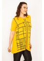 Şans Women's Plus Size Yellow V-Neck Front Printed Tunic